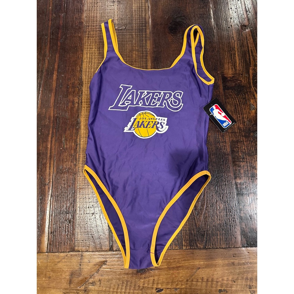 NBA Los Angeles Lakers Womens Bodysuit Purple Yellow‎ Logo Scoop Back Medium NWT
